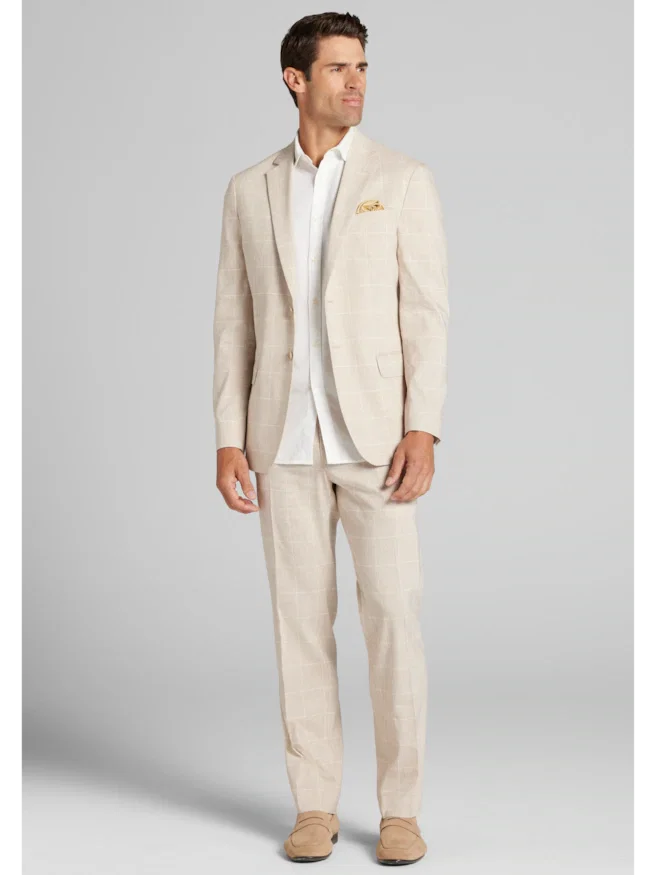 Jos. A. Bank Tailored Fit Comfort Stretch Linen Blend Windowpane Suit Separate Jacket
