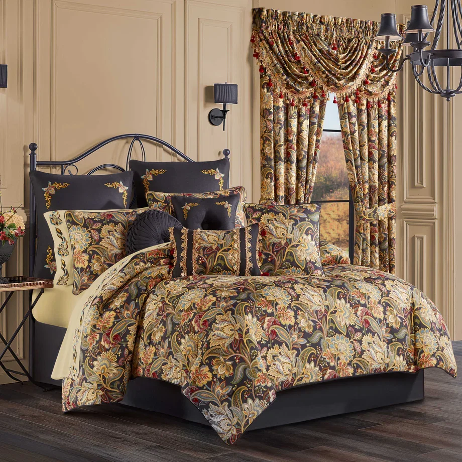 Stefania Black 4-Piece Comforter Set By J Queen - Final Sale