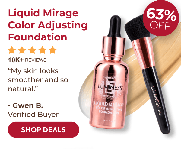 LIQUID MIRAGE COLOR ADJUSTING FOUNDATION: Color-adjusting coverage with SPF primer that keeps up from the first burger to the last firework.