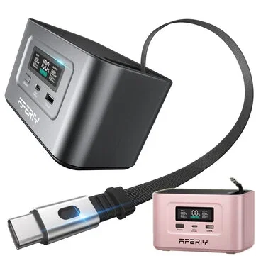 [EU Direct] AFERIY Nano100 Portable Power Station 100W 99.2Wh LiFePO4 Battery Telescopic Type-C Cable, Carry-on Airplane, 1.5h Full Charge Dual Way 100W PD, Solar Generator,TSA Approved Portable Power Bank, 6 Protections for Camping Travel