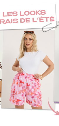 Short smocké rose à motifs coquillages variés