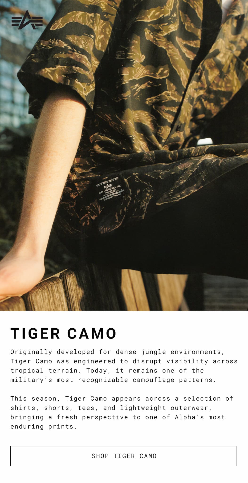 alpha industries tiger camo set