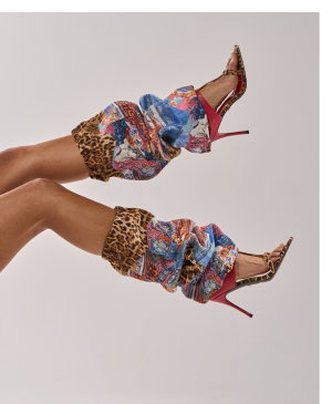AKIRA GOLD ZIDANA DENIM MULTI BOOTIE WITH OPEN TOE