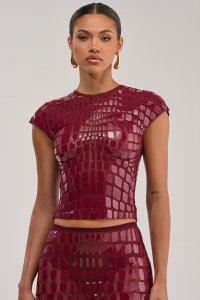 SEE THROUGH ME TOP IN BURGUNDY