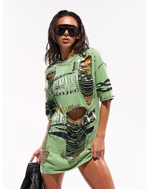 NEVER TOO MUCH DISTRESSED OVERSIZED TEE