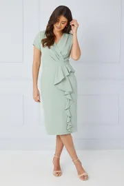 Tailored Crepe Ruffle Pencil Dress