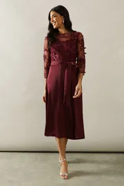 Occasion Satin And Mesh Overlay Fit And Flare Dress