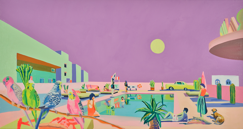 Colorful and vibrant hotel pool painting Ibiza