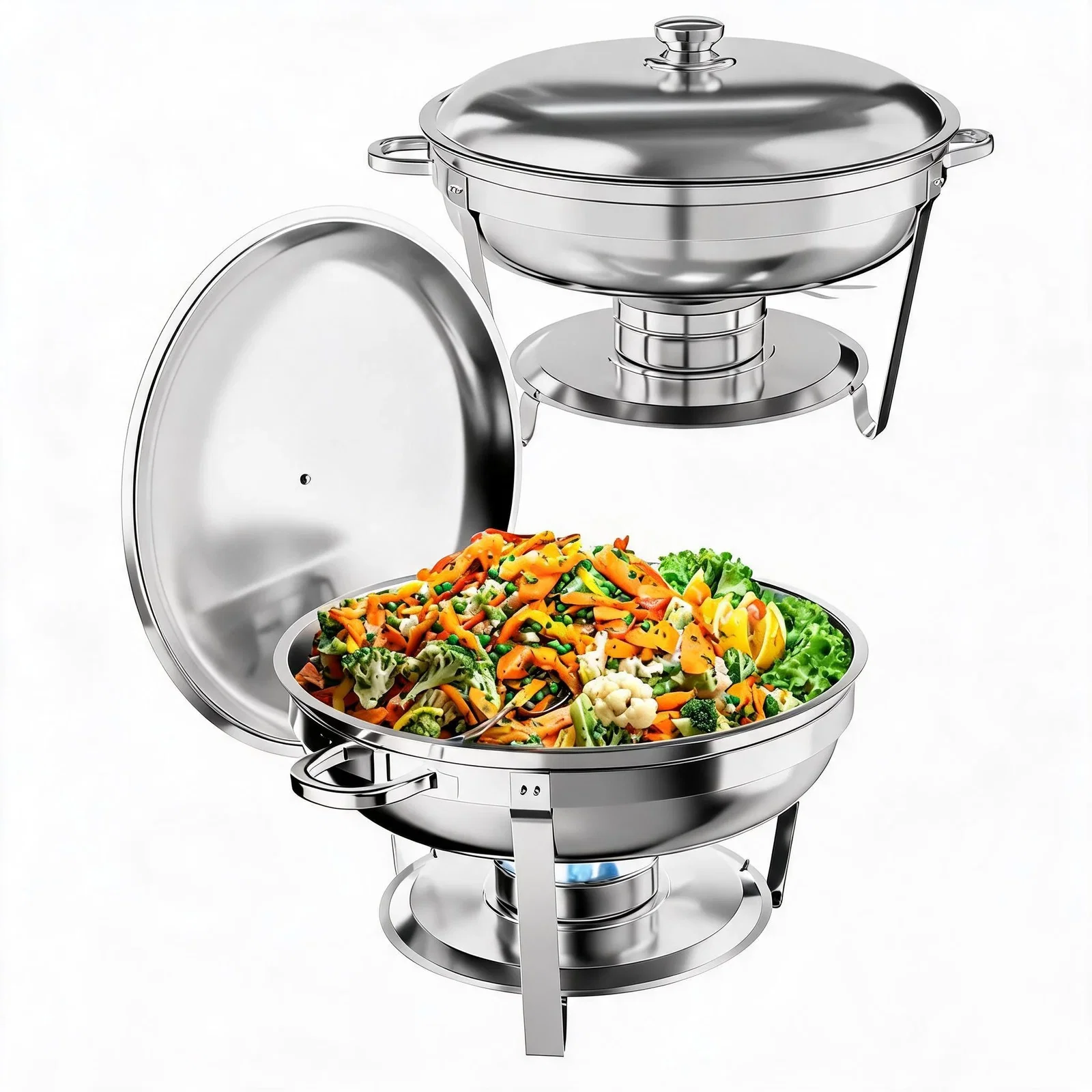 Image of 5QT Chafing Dish Buffet Set of 2 Pack, Round Stainless Steel Food Warmers Buffet Servers Sets