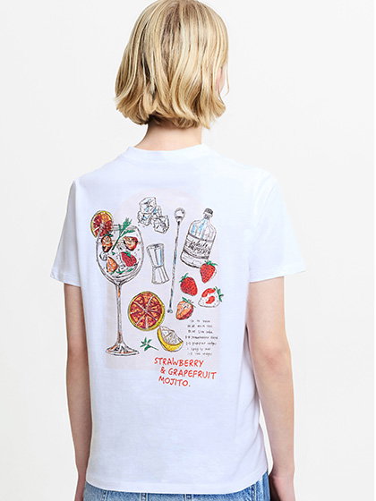 Strawberry Cocktail Back Print White Graphic T-Shirt