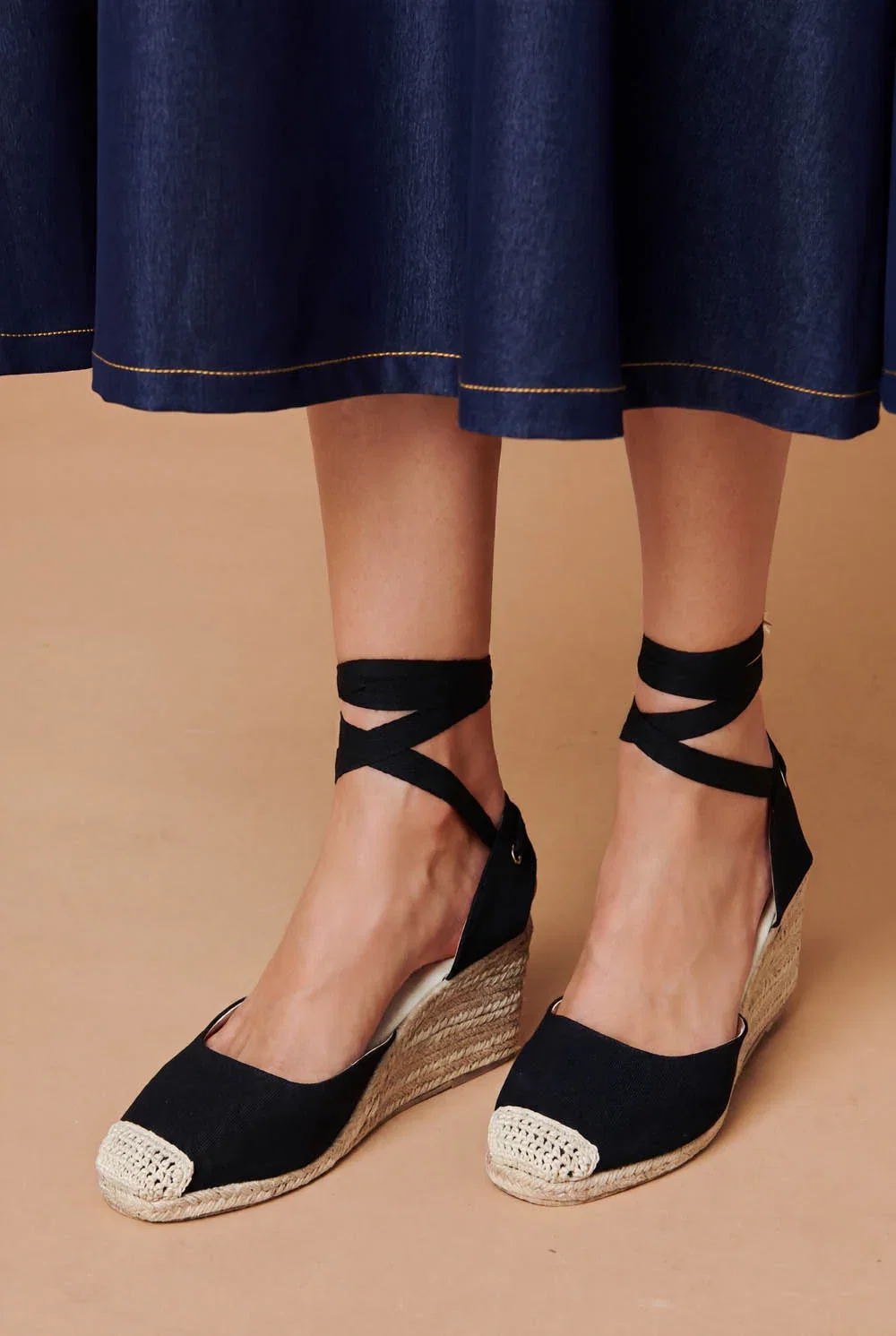 Woven Ankle Tie Wedge Espadrille