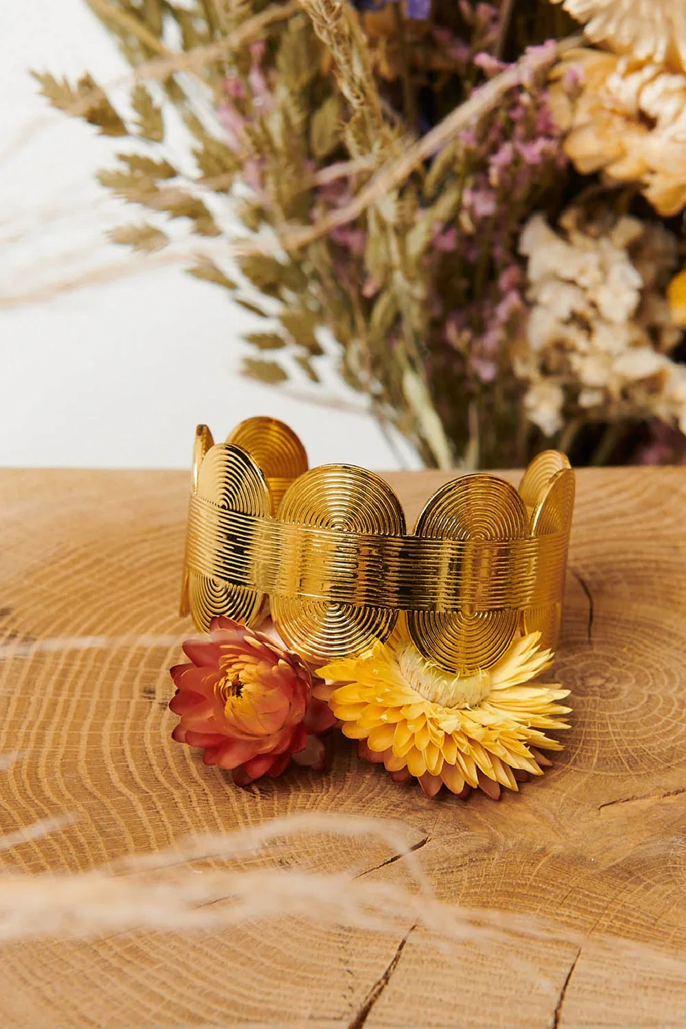 Abstract Textured Wide Metallic Bracelet