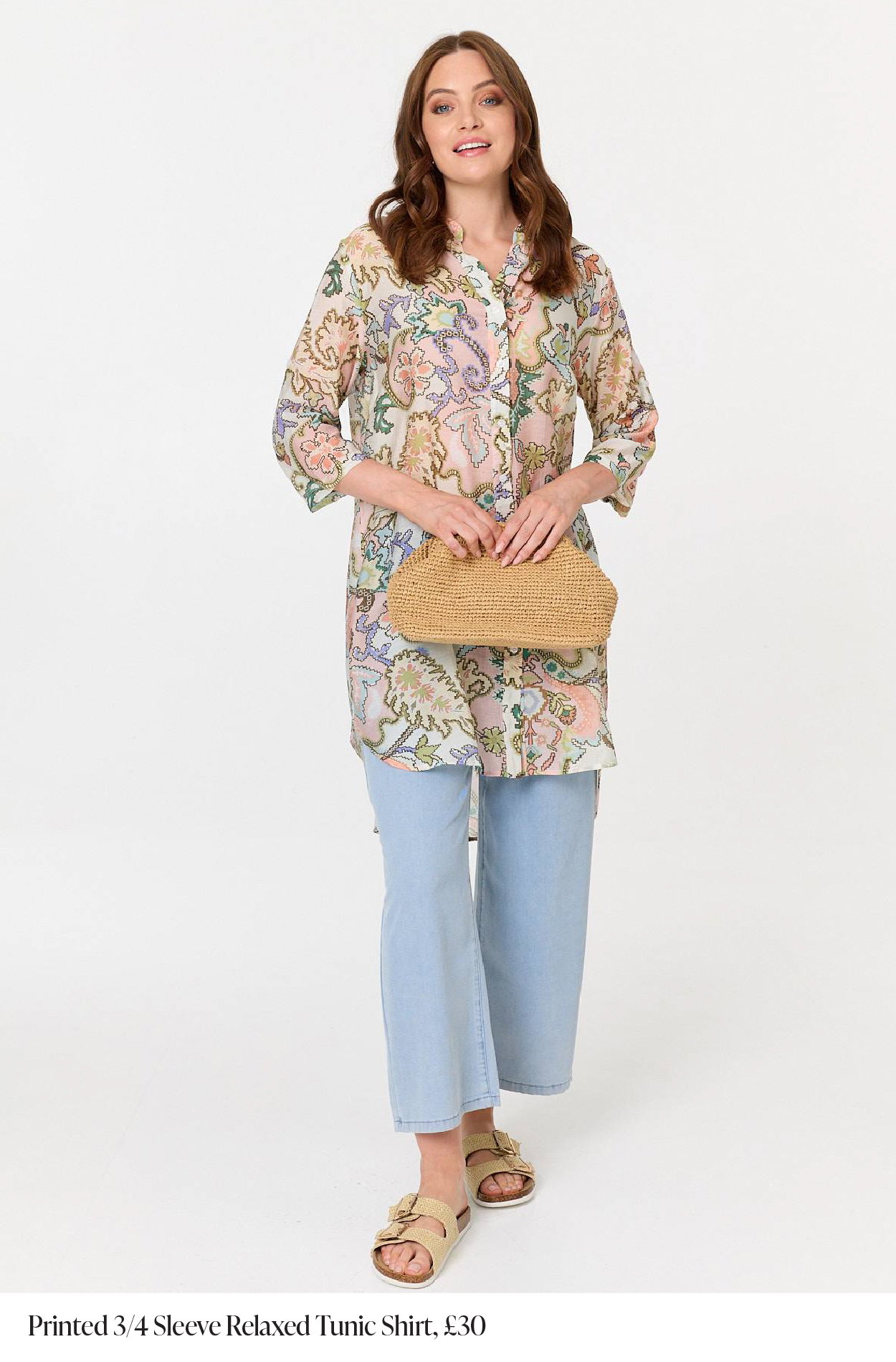 Printed 3/4 Sleeve Relaxed Tunic Shirt | Shop Now