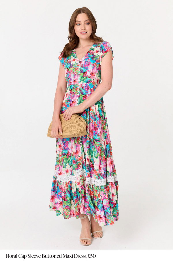 Floral Cap Sleeve Buttoned Maxi Dress | Shop Now