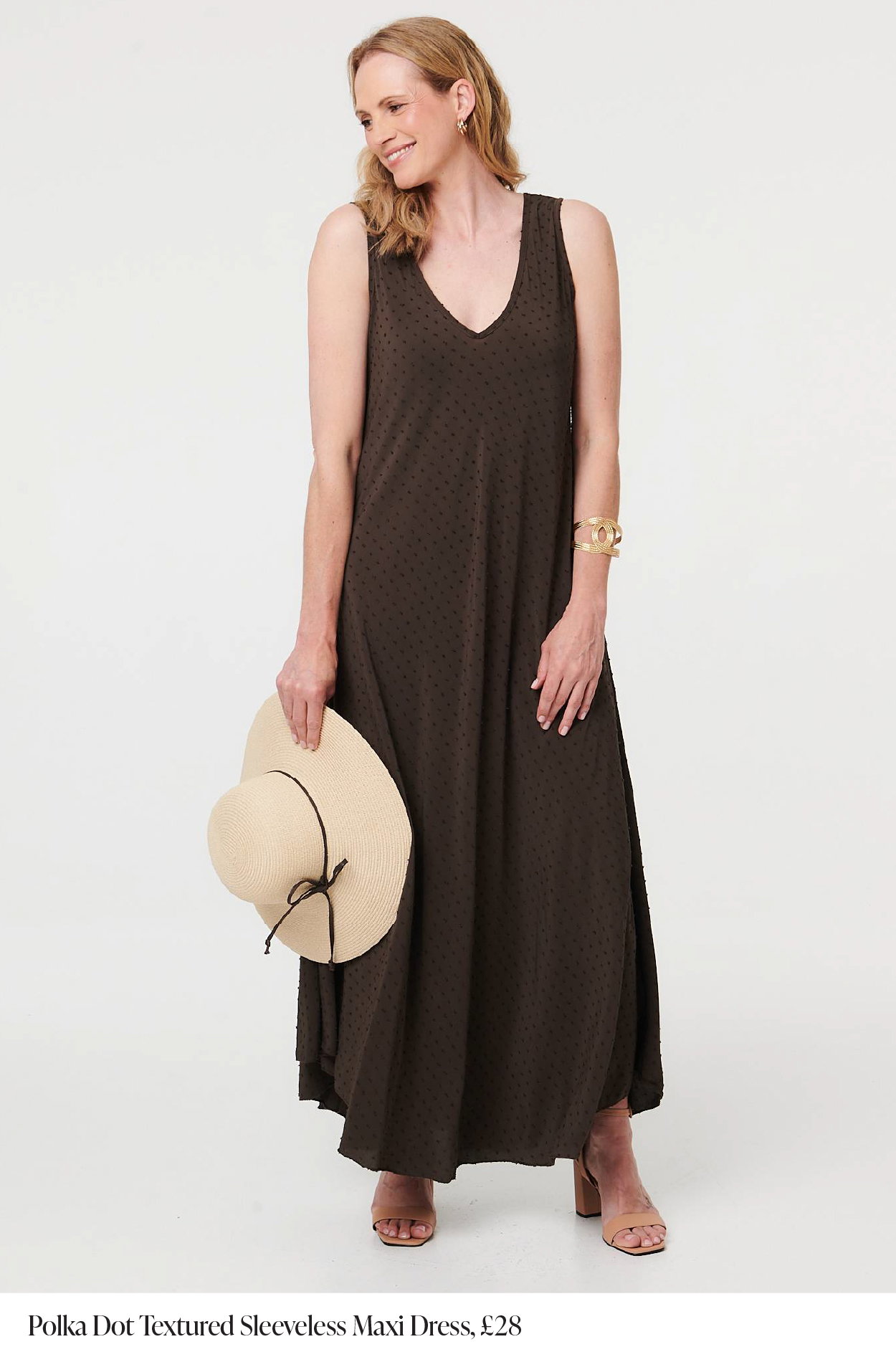 Polka Dot Textured Sleeveless Maxi Dress | Shop Now