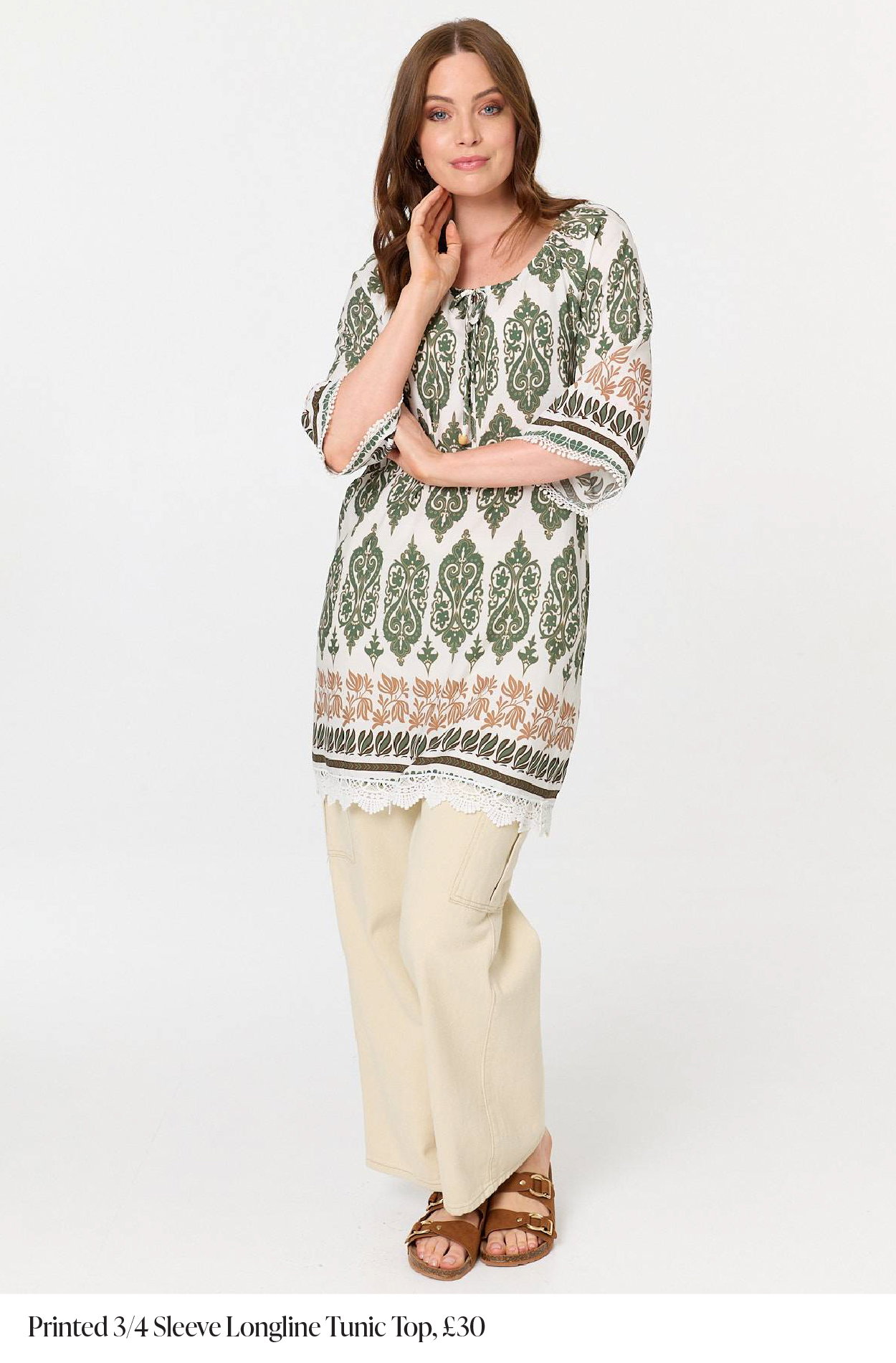 Printed 3/4 Sleeve Longline Tunic Top | Shop Now