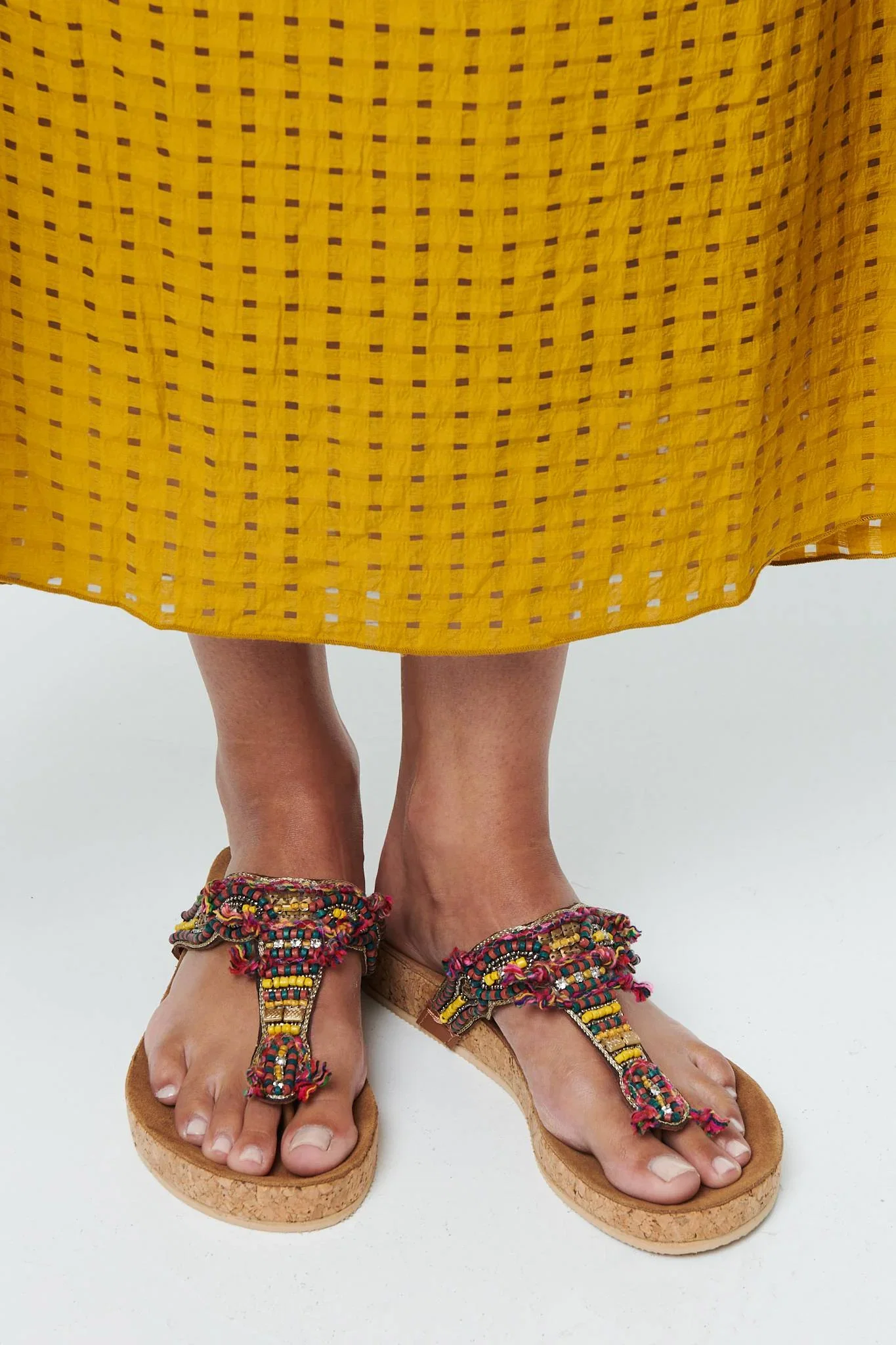 Beaded Detail Leather Sandals