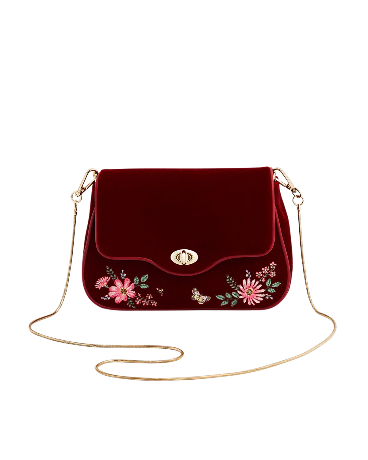 Image of Mary Floral Embroidered Red Velvet Clutch