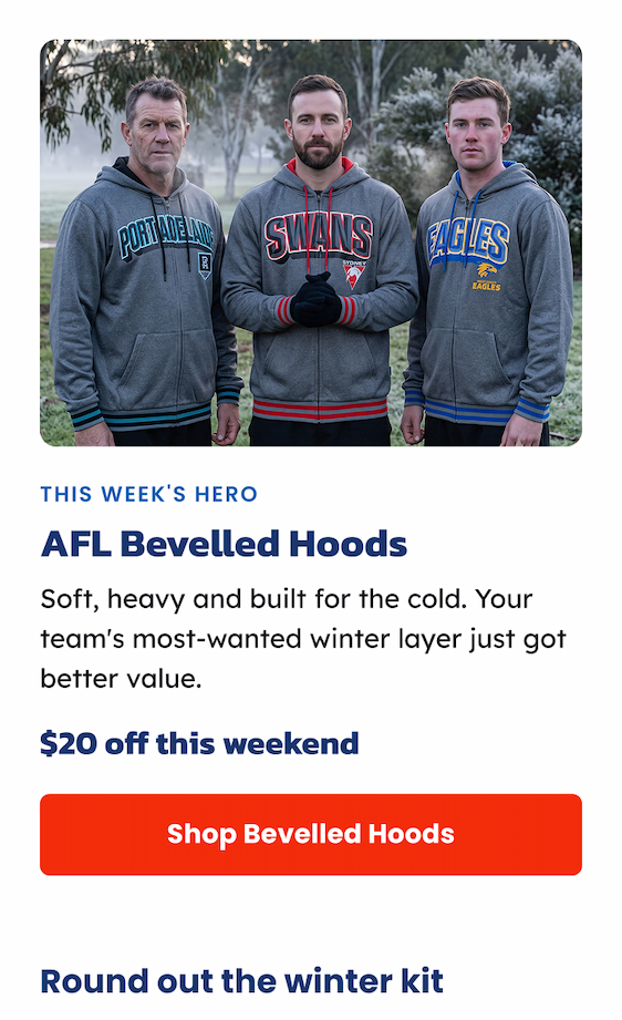 Three men on a Winter morning wearing AFL Bevelled Hoods