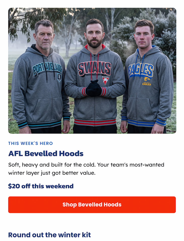Three men on a Winter morning wearing AFL Bevelled Hoods