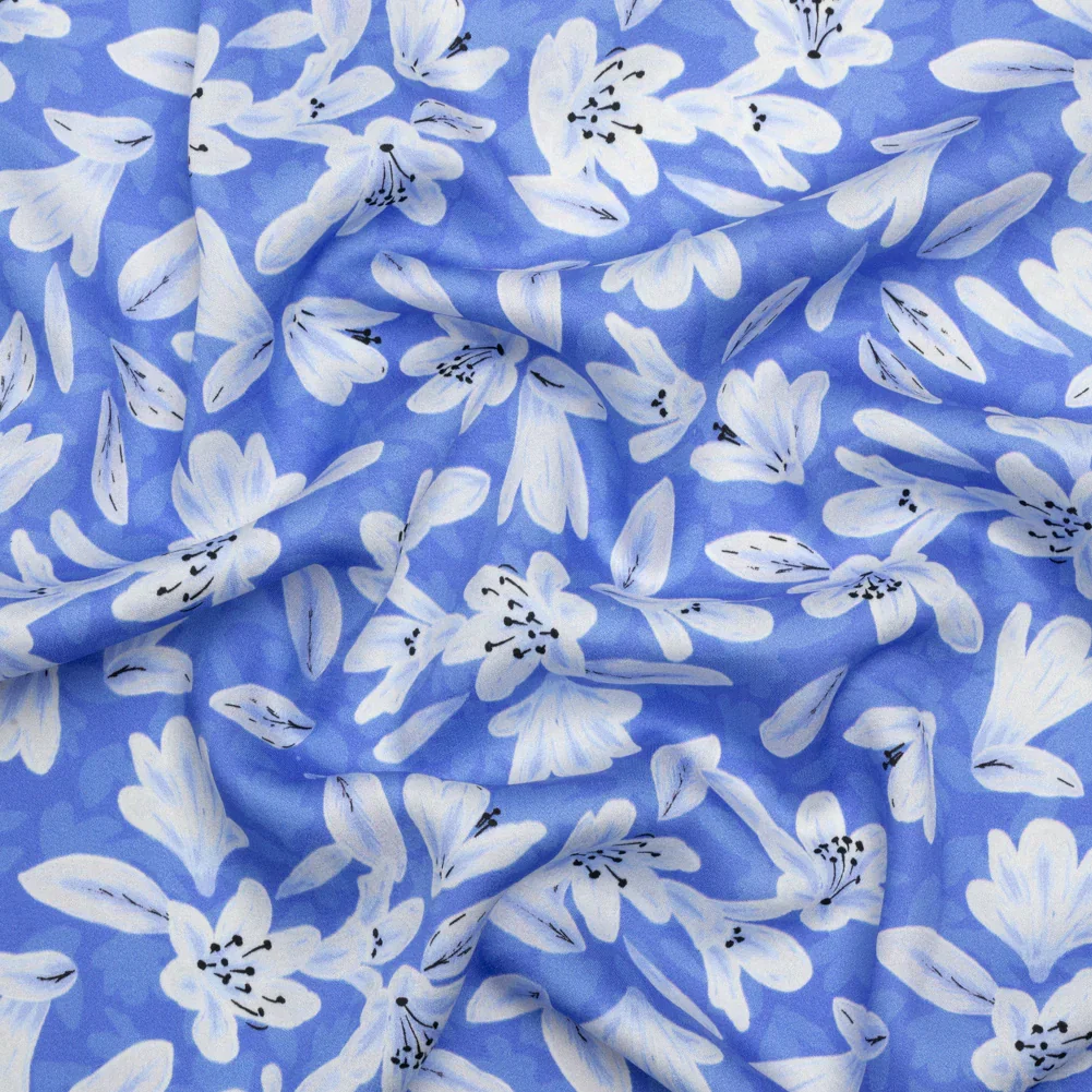 Image of Rayon Challis - Blue Floral - Daybreak Bloom Print - Mood Exclusive Chariot Collection