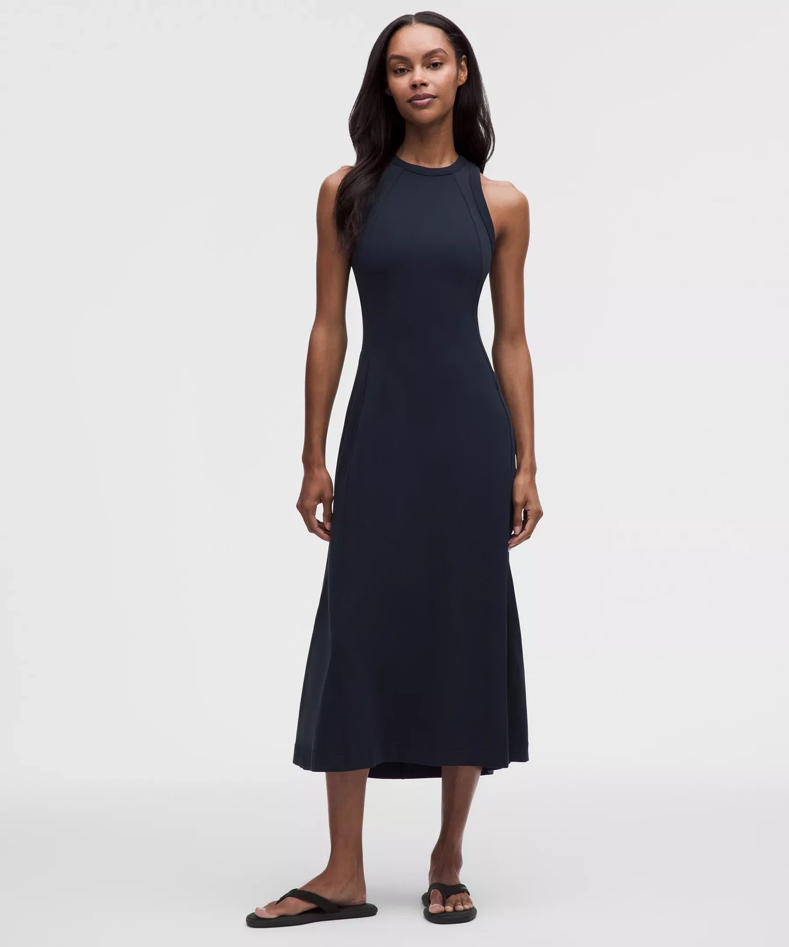 Tech Ribbed Fit-and-Flare Midi Dress