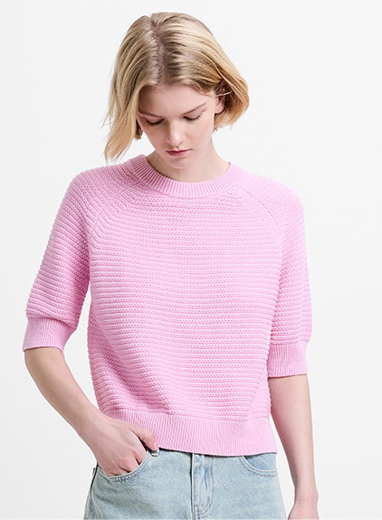 Lily Mozart Purl Knit Light Pink Short Sleeve Jumper
