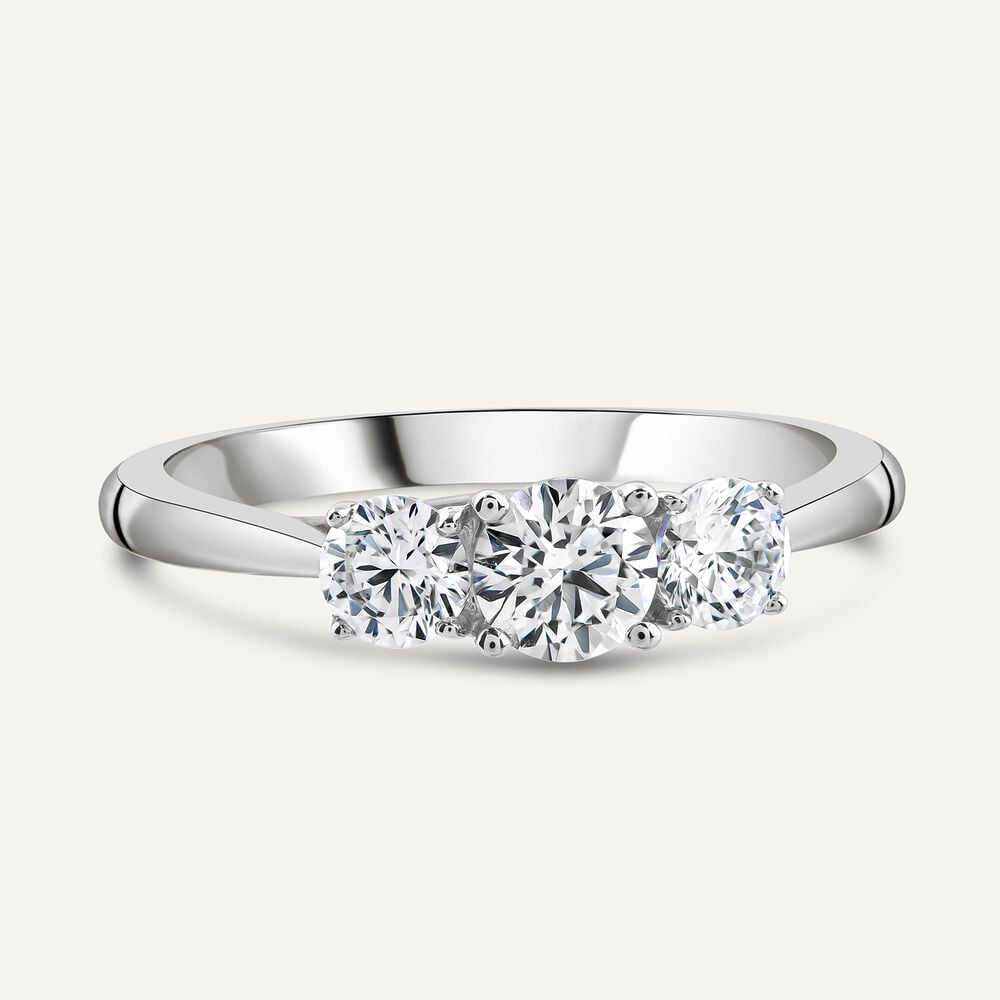 Platinum Orchid Setting 0.75ct Diamond Three Stone Ring 