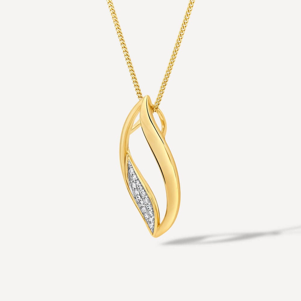 9ct Yellow Gold Open Diamond Flame Pendant 