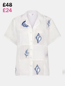 Shell Embroidered Patchwork Shirt Ivory