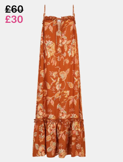 Sleeveless Floral Shimmer Maxi Dress Orange