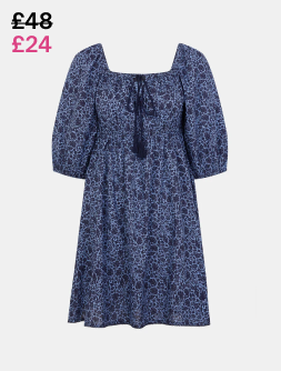 Floral Print Puff Sleeve Mini Dress Blue
