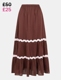 Ric Rac Tiered Maxi Skirt Brown