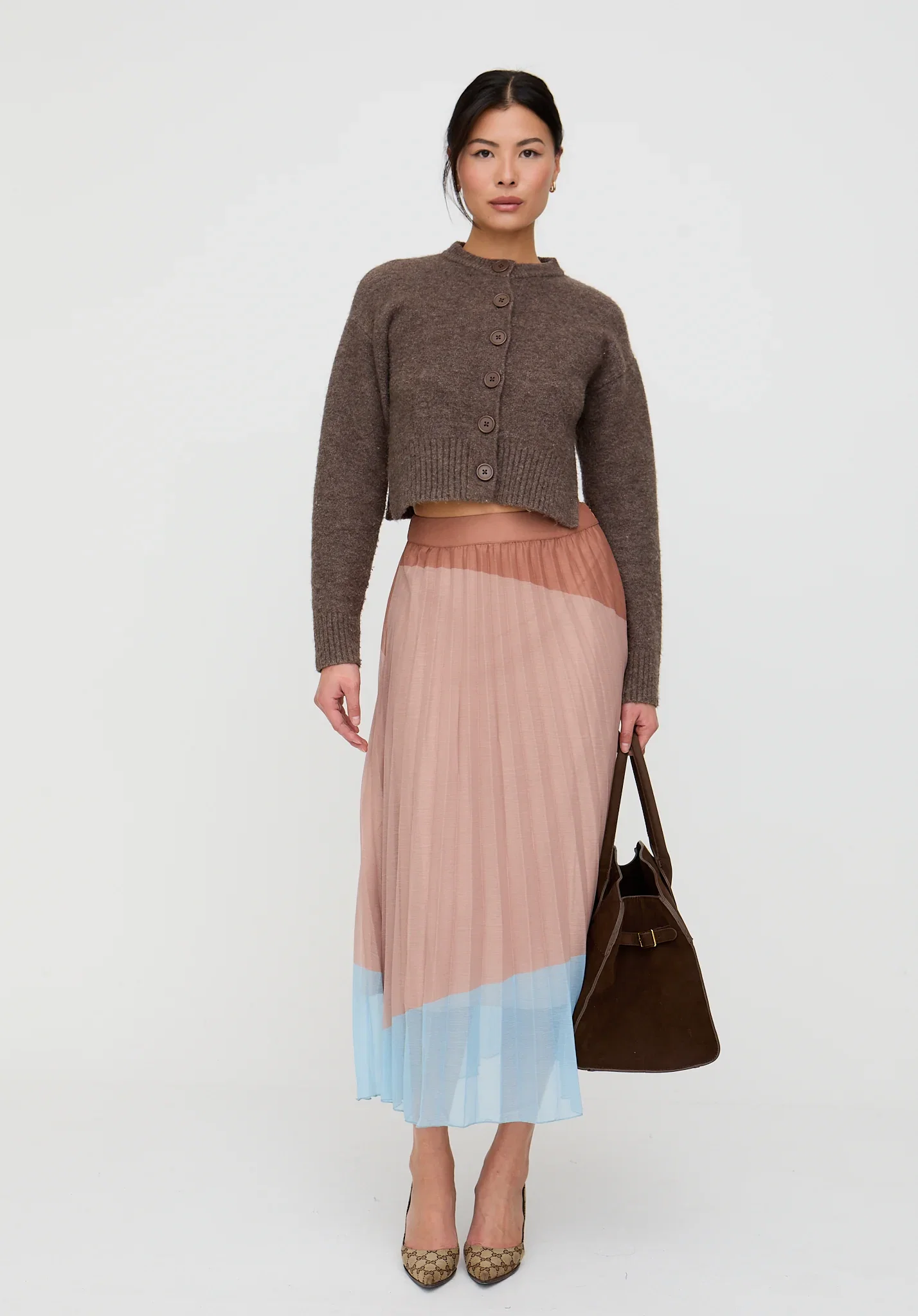 Image of Ladbarn Colour Block Pleated Maxi Skirt In Multi