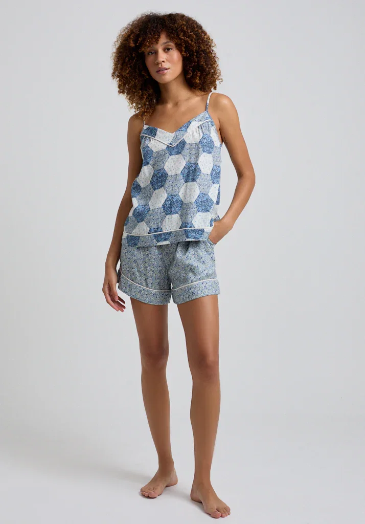 Image of Camilla Cami & Short Aster Patchwork Print Set In Blue