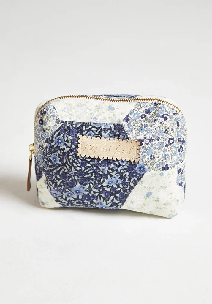 Image of Maya Aster Print Patchwork Cosmetic Bag In Blue