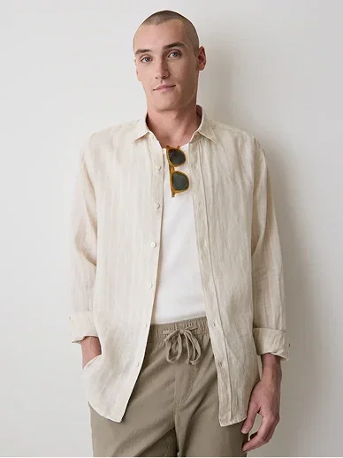 Striped Long-Sleeve Linen Shirt