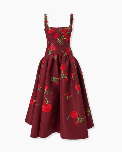 Carnation-Embroidered Scoop Neck Dress