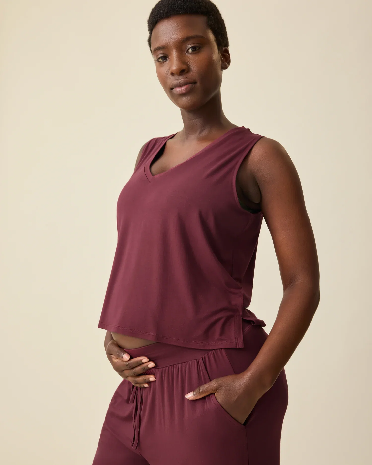 Image of Aria Bamboo Cropped V-neck Tank | Deep Burgundy