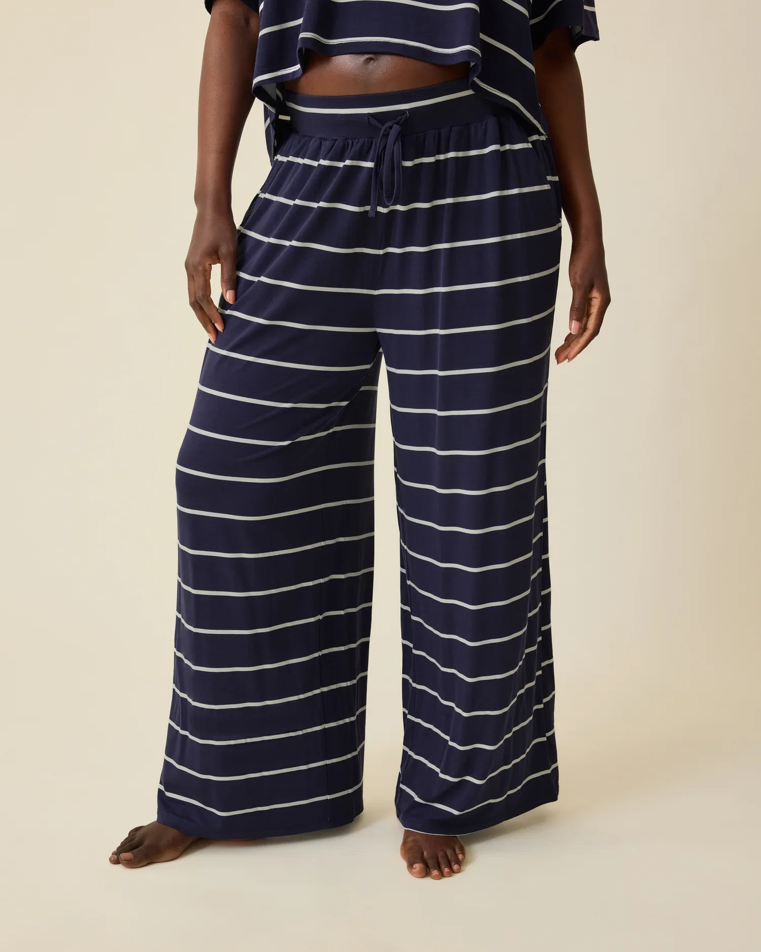 Image of Aria Bamboo Casual Lounge Pant | Navy & White Stripe