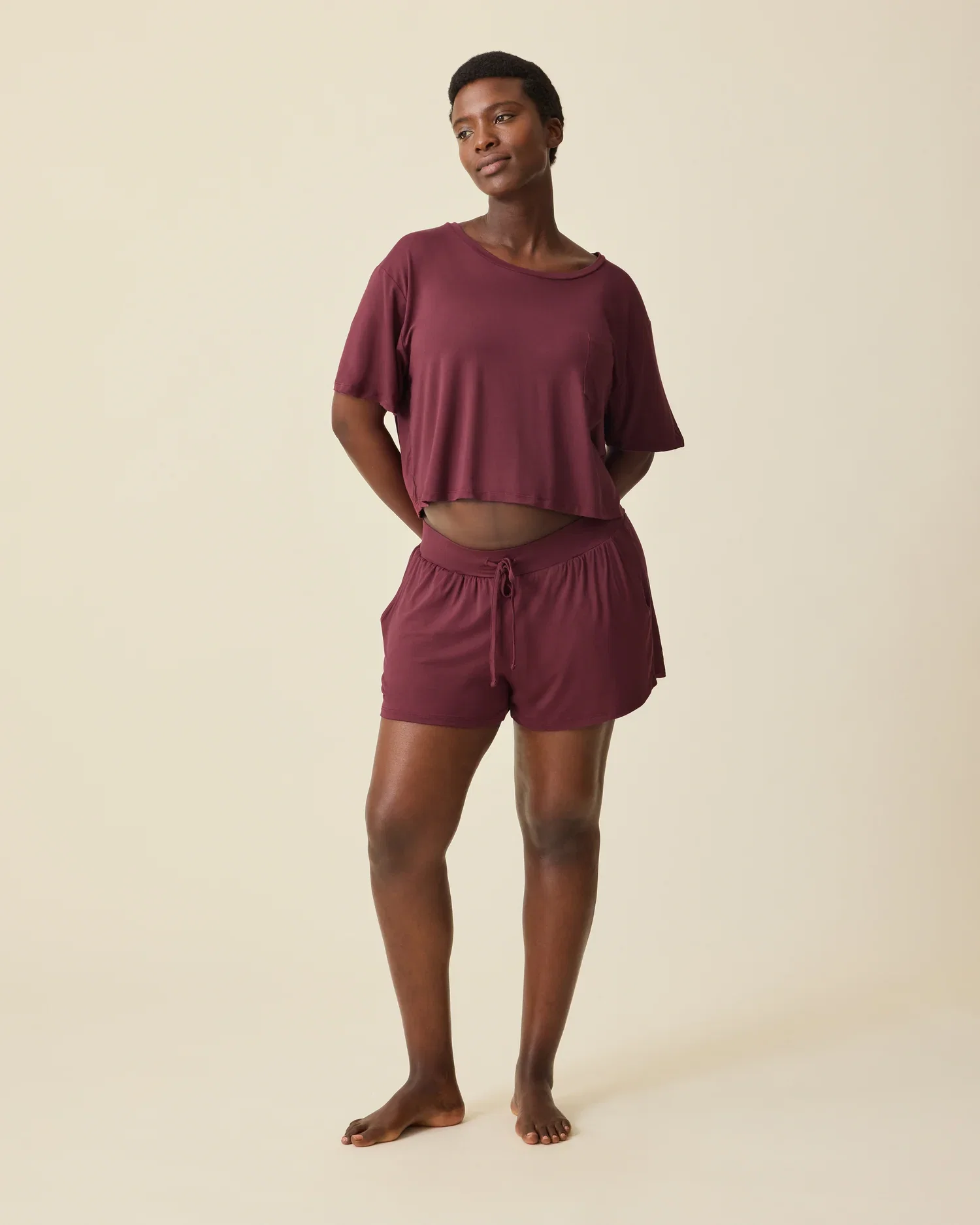 Image of Aria Bamboo Casual Lounge Short | Deep Burgundy