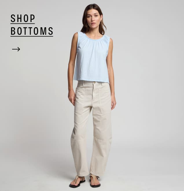 Image shows a model wearing the Brylie Pants in Cobble.