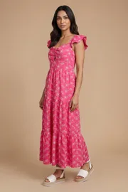 Petite Twist Front Tiered Detail Embroidered Maxi Dress