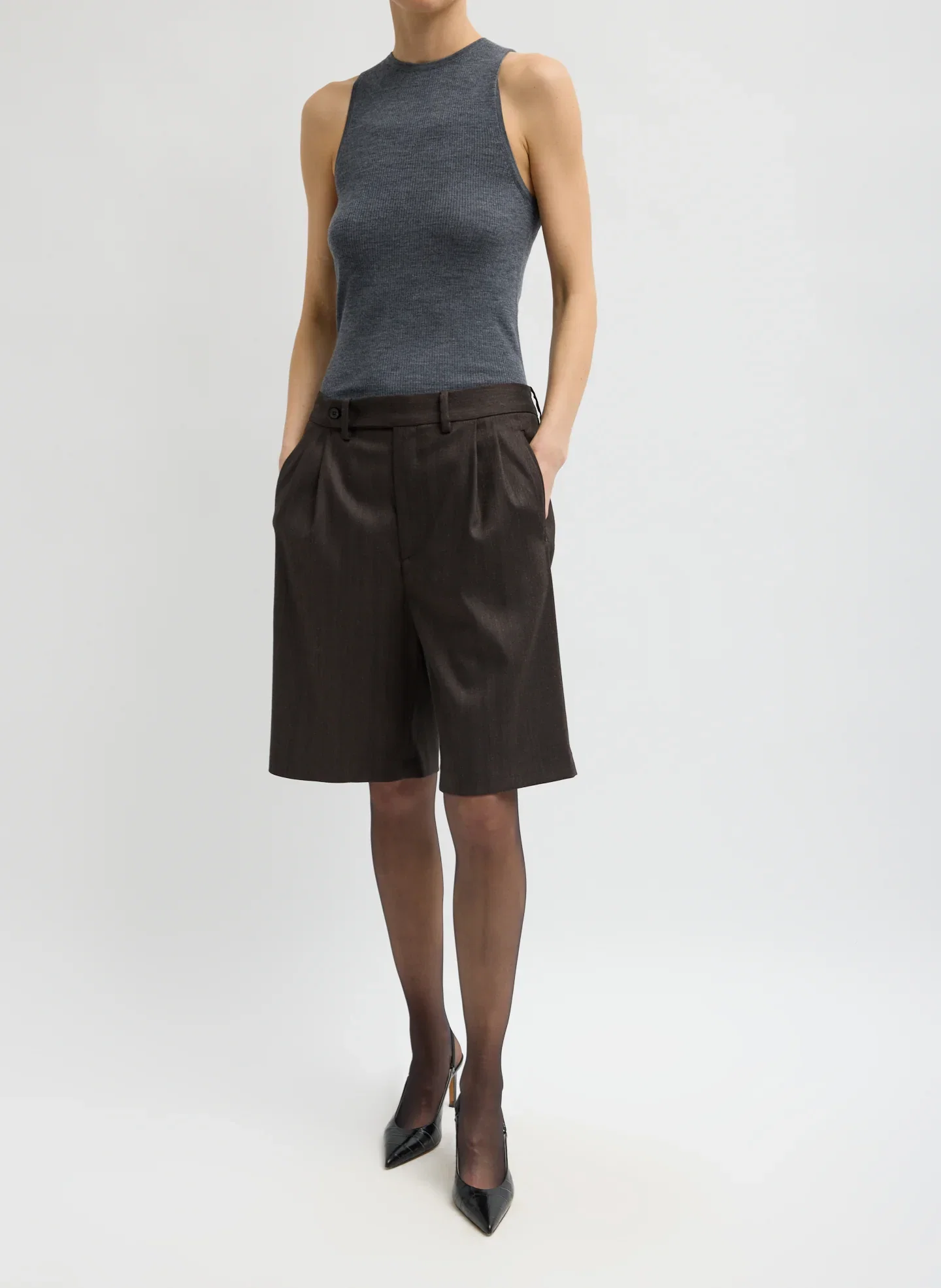 Image of Herringbone Suiting Trouser Short