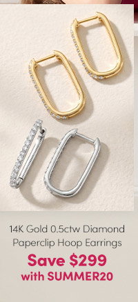 14K Gold 0.50ctw Diamond Paperclip Hoop Earrings – Save $299 with SUMMER20