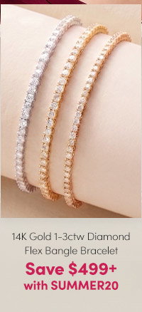 14K Gold Diamond Flex Bangle Bracelet, Choice of Carat Weight – Save $499+ with SUMMER20