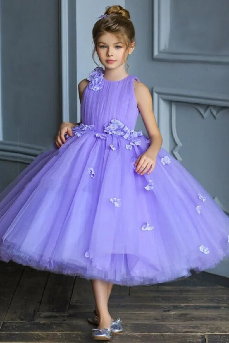 Image of Ball Gown Sleeveless Knee Length Tulle Flower Girl Dresses 672958649240