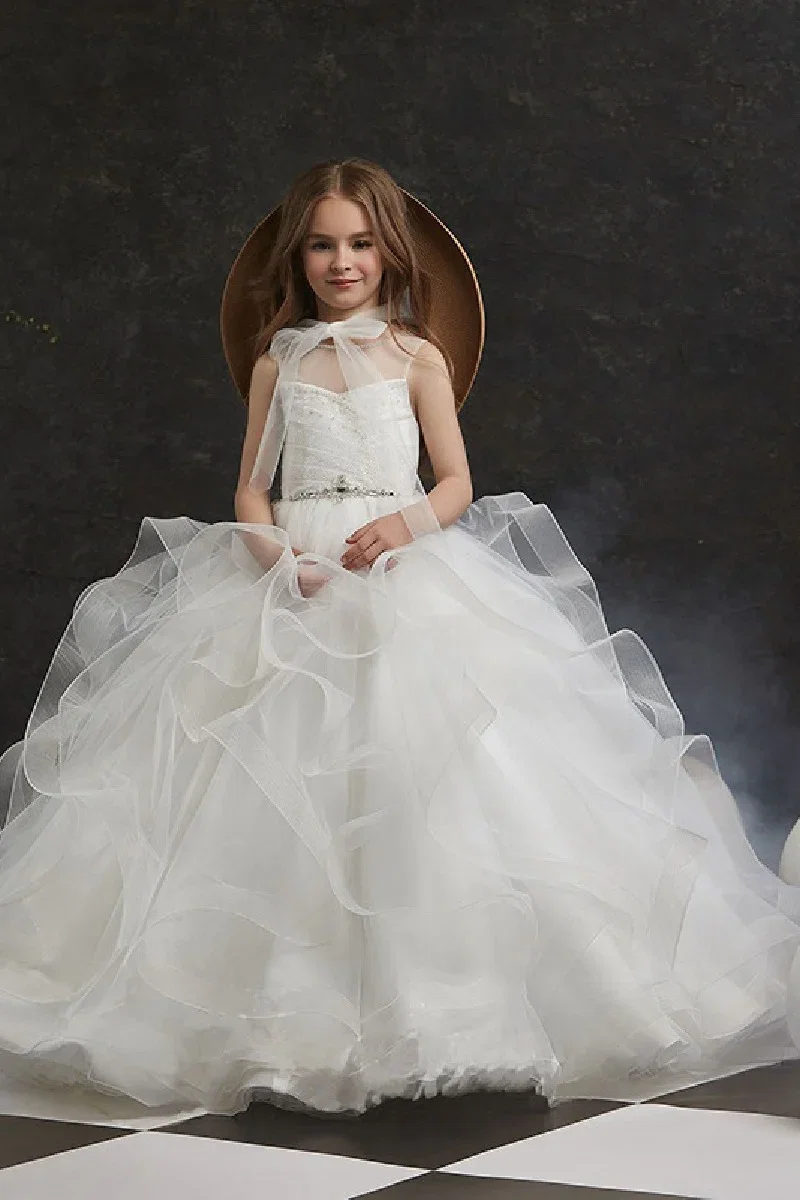 Image of A-Line Organza Tulle Sleeveless Floor Length Flower Girl Dresses 622042435493
