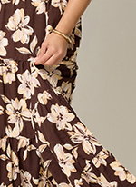 YOURS Gestuftes Maxikleid in Braun mit Blumenmuster