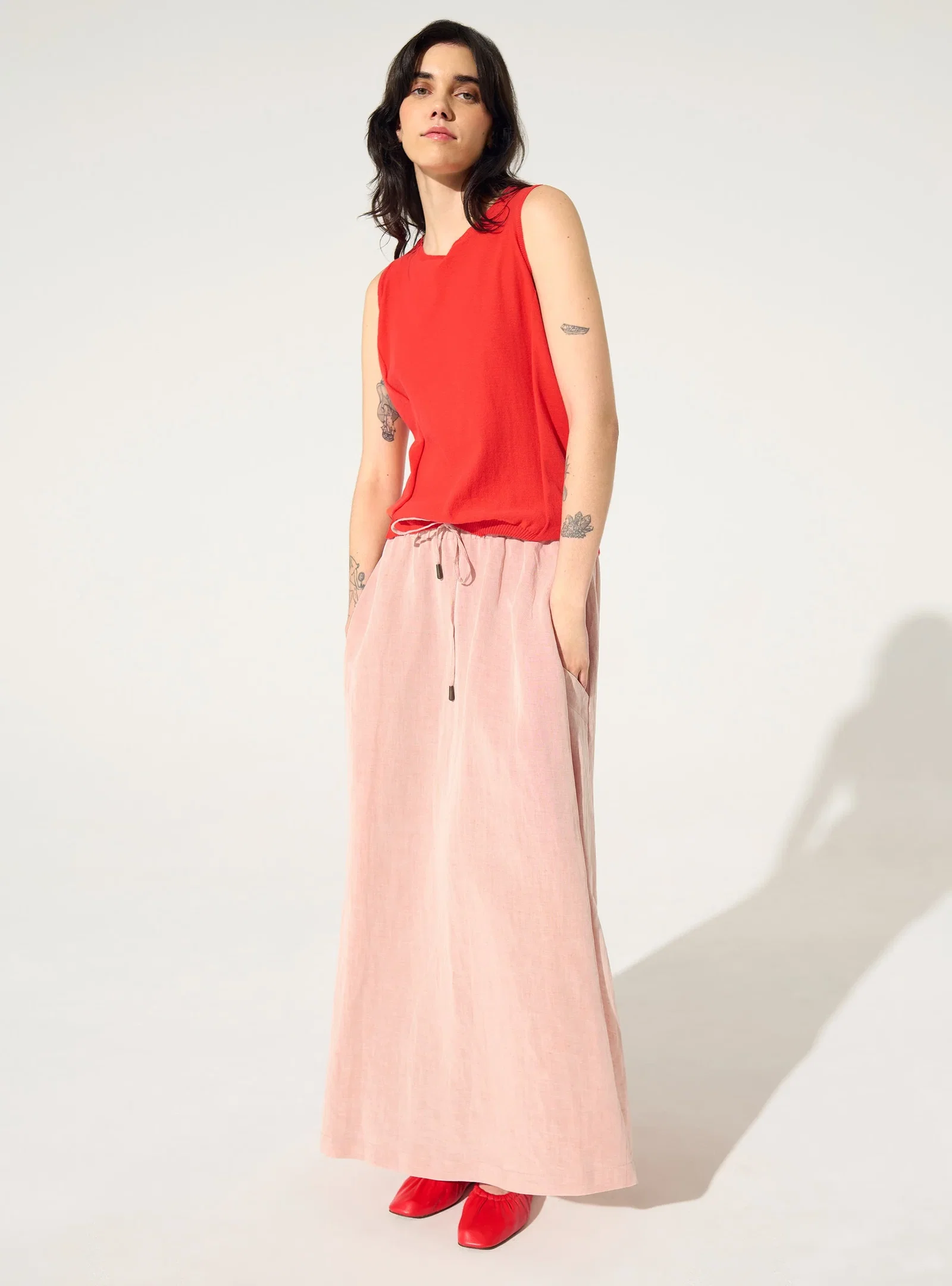 Image of Jupe en lin et lyocell rose
